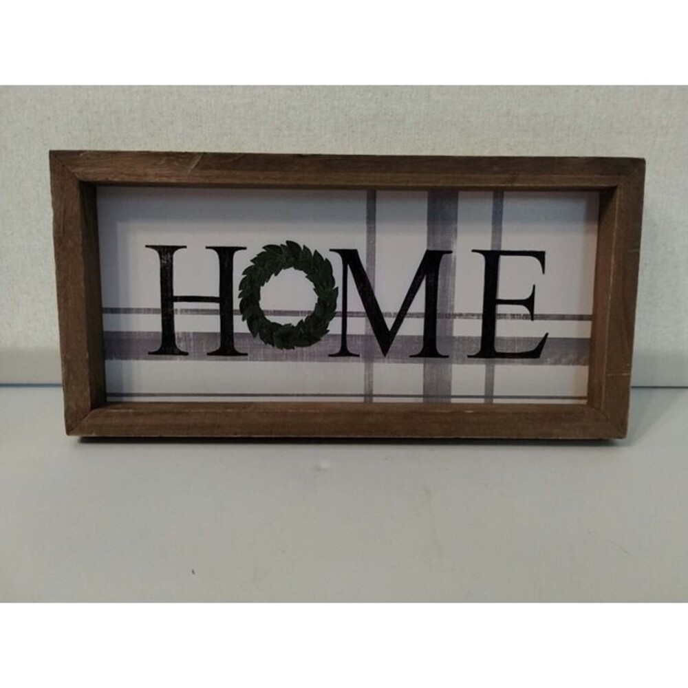 Rustic "Home" wooden farmhouse-style framed wall sign with the word